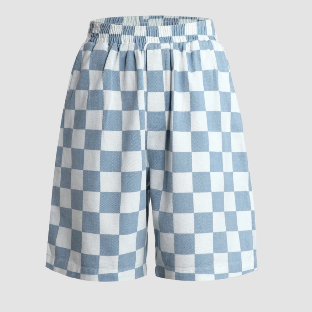 Cider Dusty Blue Long Checker Shorts